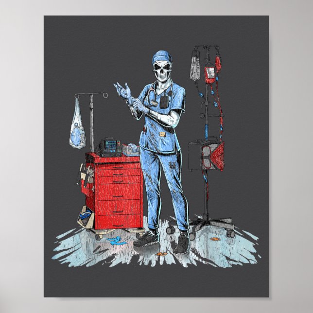 Deadside Nurse Blue Scrubs Funny Skeleton Doctor M Poster (Front)