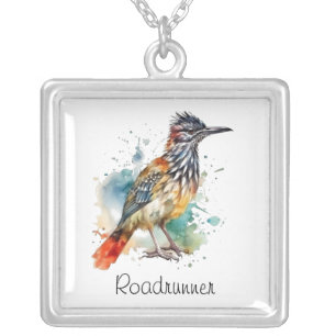 Deaert Spirit, Roadrunner in Watercolor custom Silver Plated Necklace