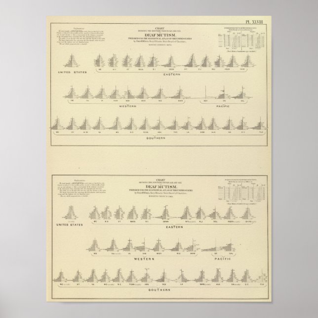 Deaf and Mutism, Statistical US Lithograph Poster (Front)