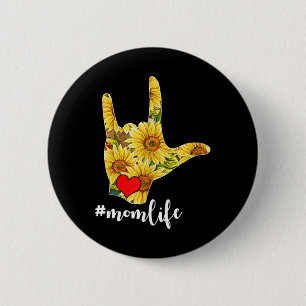 Deaf Awareness ASL Sign Language Sunflower I Love  Button
