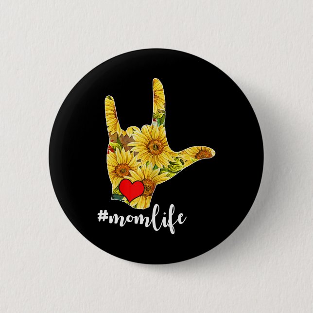 Deaf Awareness ASL Sign Language Sunflower I Love  Button (Front)