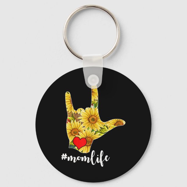 Deaf Awareness ASL Sign Language Sunflower I Love  Keychain (Front)