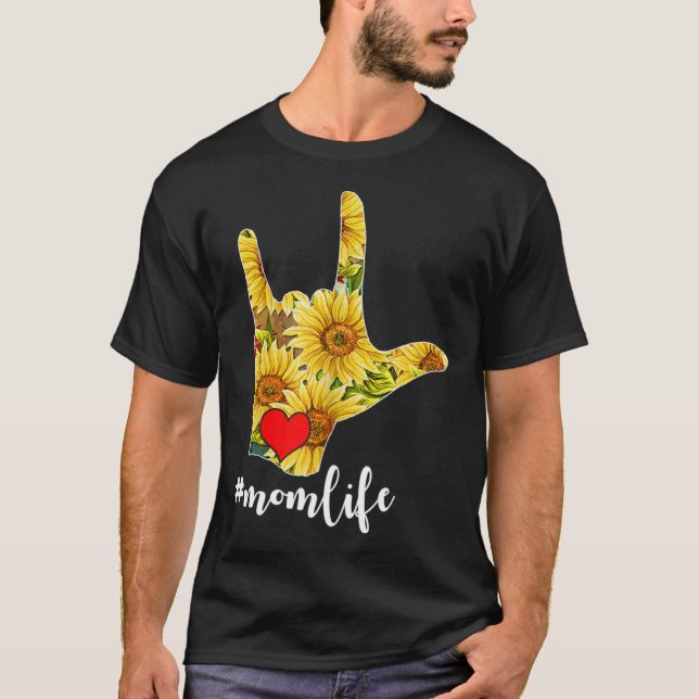 Deaf Awareness ASL Sign Language Sunflower I Love  T-Shirt (Front)