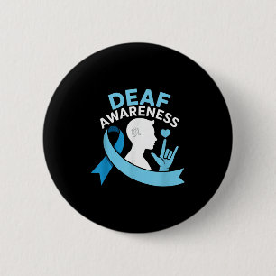 Deaf Awareness Month Blue Ribbon Asl Cochlear Impl Button