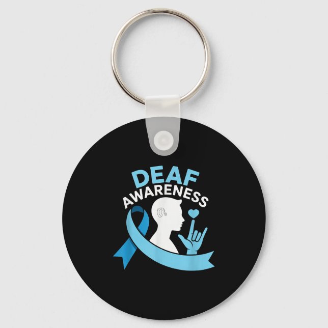 Deaf Awareness Month Blue Ribbon Asl Cochlear Impl Keychain (Front)