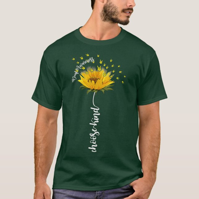 Deaf Awareness Sunflower Choose Kind Yellow Asl T-Shirt (Front)
