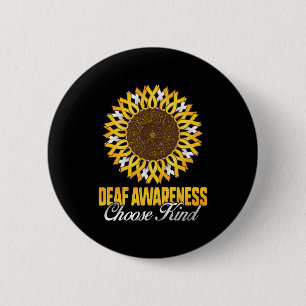 Deaf Awareness Sunflower Choose Kind Yellow Ribbon Button