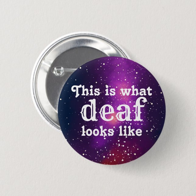 Deaf Customizable Galaxy Identity Pinback Button (Front & Back)