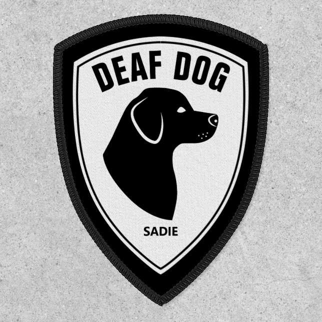 Deaf Dog & Black Dog Silhouette On White & Name Patch (Front)