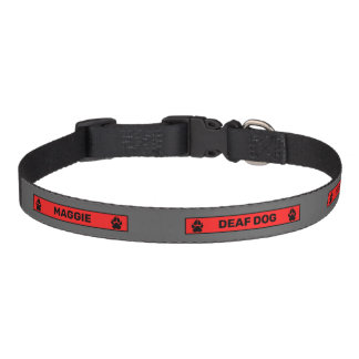 Deaf Dog - Black Paws - Red And Gray Pet Collar