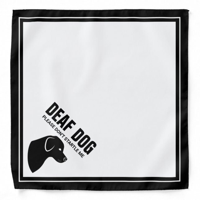 Deaf Dog - Black & White Dog Silhouette & Text Bandana (Front)