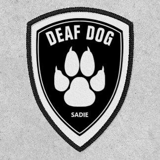 Deaf Dog & White Dog Paw On Black & Name Patch