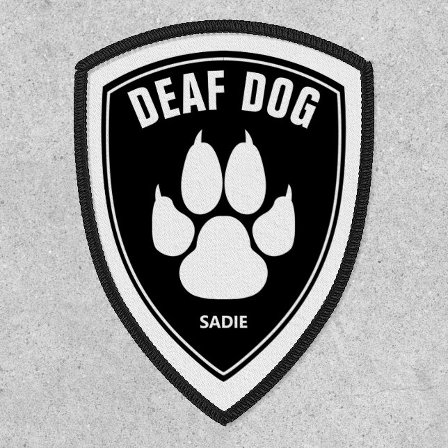 Deaf Dog & White Dog Paw On Black & Name Patch (Front)