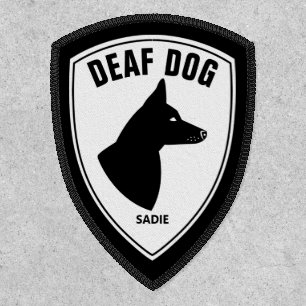 Deaf Dog With Pricked Ears Black And White & Name Patch