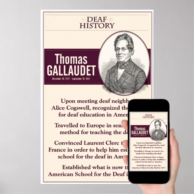 Deaf History. Thomas Gallaudet. Poster | Zazzle