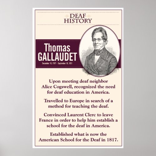 Deaf History Thomas Gallaudet Poster