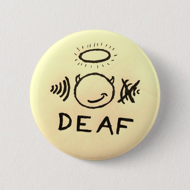 Deaf In One Ear Angel/Devil Button (Front)