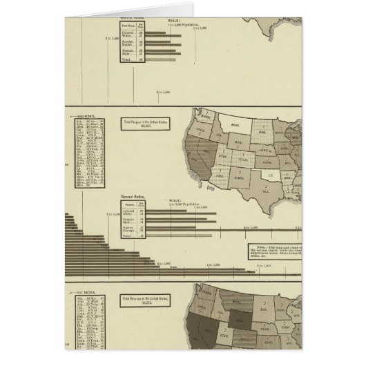 Deaf, Paupers, Prisoners statistical map Cards (Front)