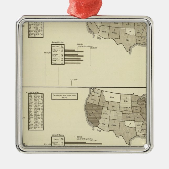 Deaf, Paupers, Prisoners statistical map Metal Ornament (Front)