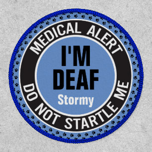 Deaf Pet Medical Alert Custom Name Blue Black Patch