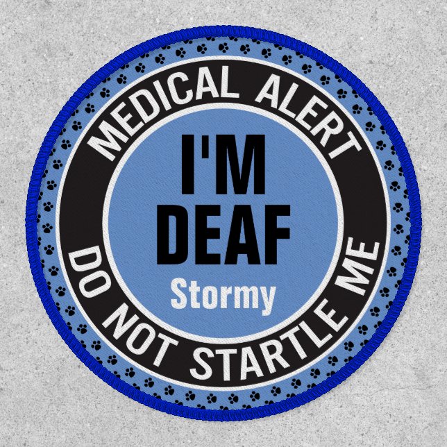 Deaf Pet Medical Alert Custom Name Blue Black Patch (Front)