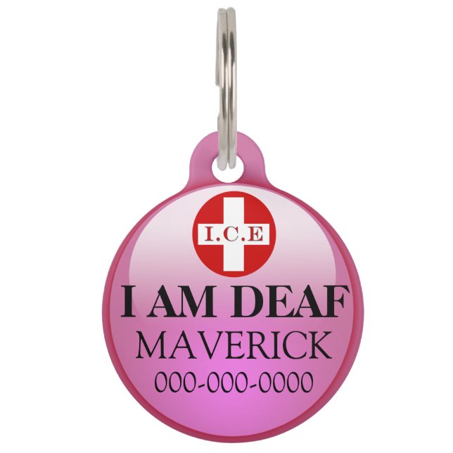 Deaf pet medical condition DIY pink ID Tag (Front)