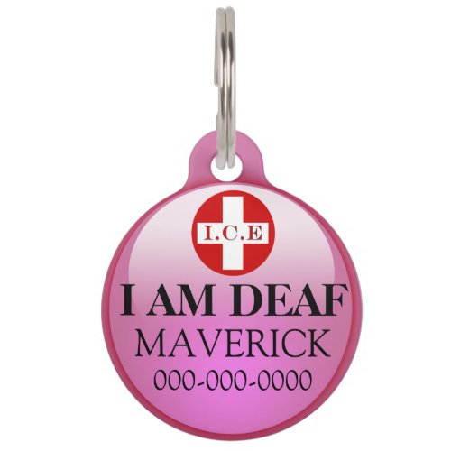 Deaf pet medical condition DIY pink Pet ID Tag