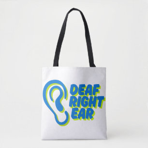 deaf right ear white background tote bag