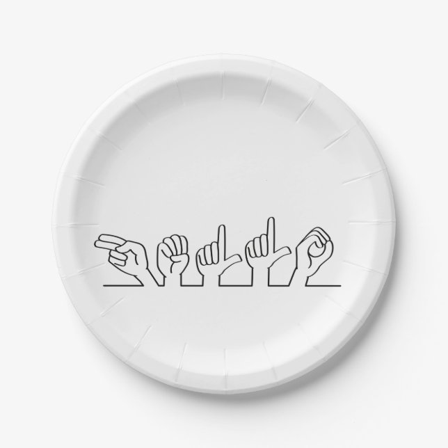 Deaf, sign-language hello. Budget or greeting Paper Plates (Front)