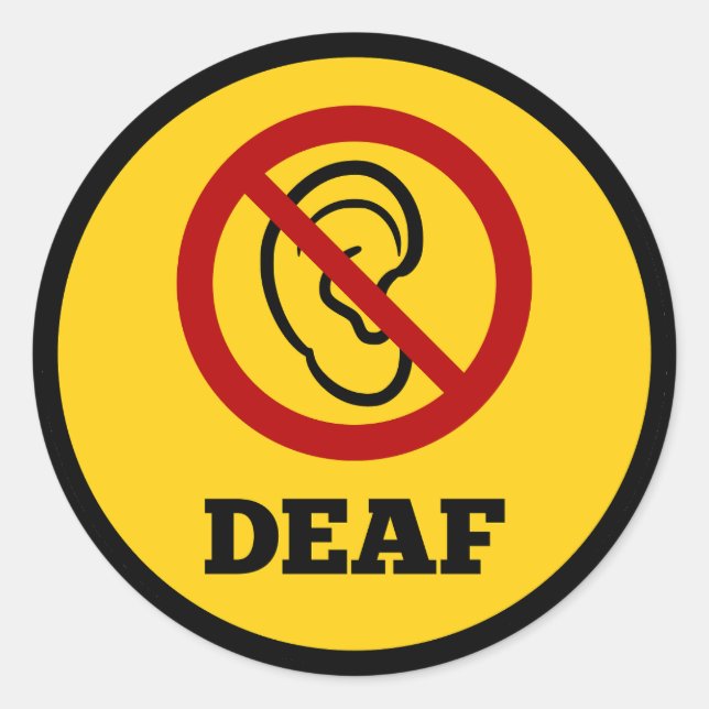 deaf symbol yellow classic round sticker (Front)