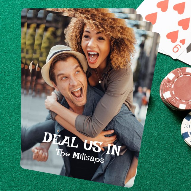 Deal Us In Family Photo Custom Text Poker Cards (Fun family photo custom playing cards. Add a phrase and name. Makes great gift. Deal us in! )