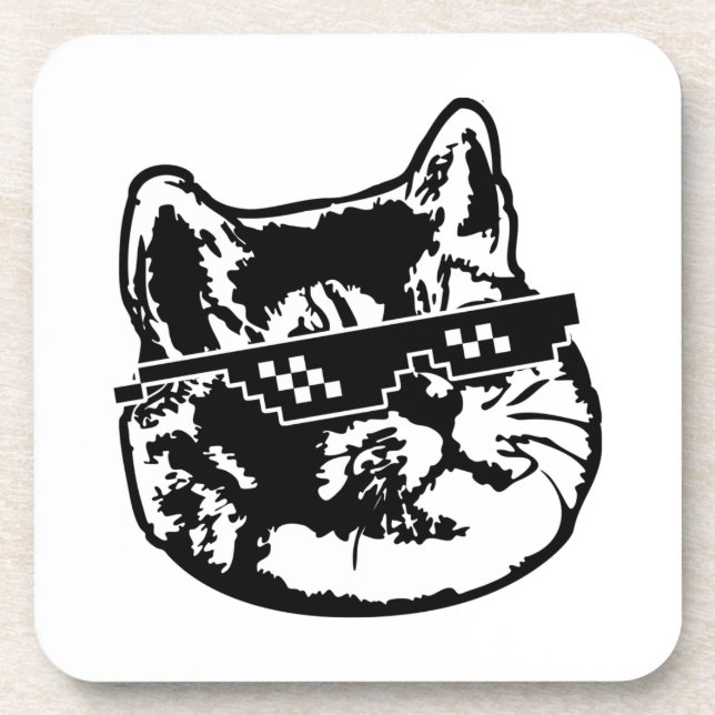 Deal With It Glasses Cat Meme Beverage Coaster (Front)