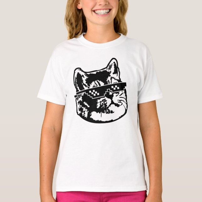 Deal With It Glasses Cat Meme T-Shirt (Front)