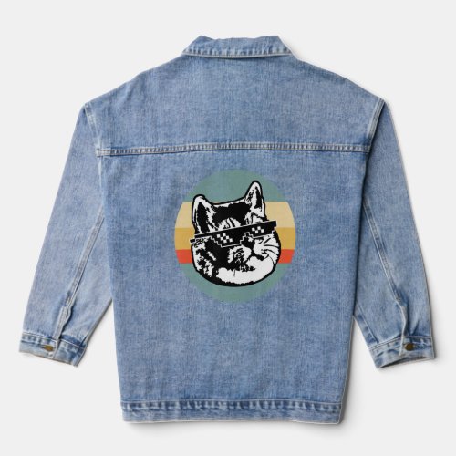 Deal with It Heavy Breathing Cat Sunset  Denim Jacket