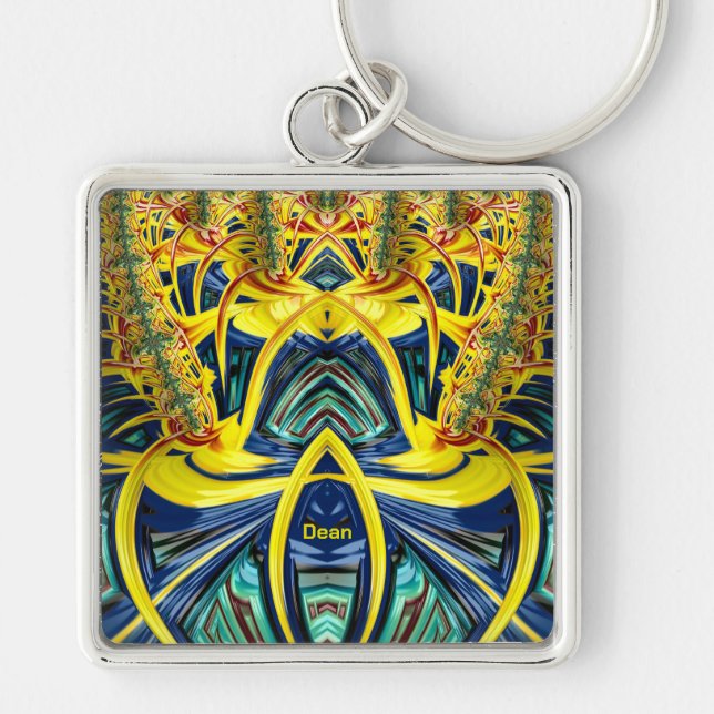 DEAN ~ Blue Aqua Red Green Yellow GLOSSY ~ Keychain (Front)