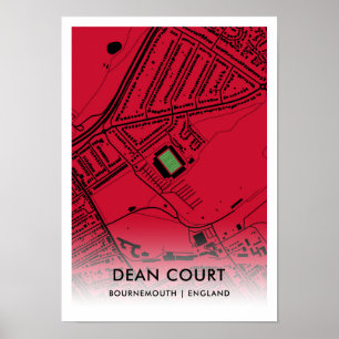 Dean Court Stadium Map – Home of AFC Bournemouth Poster
