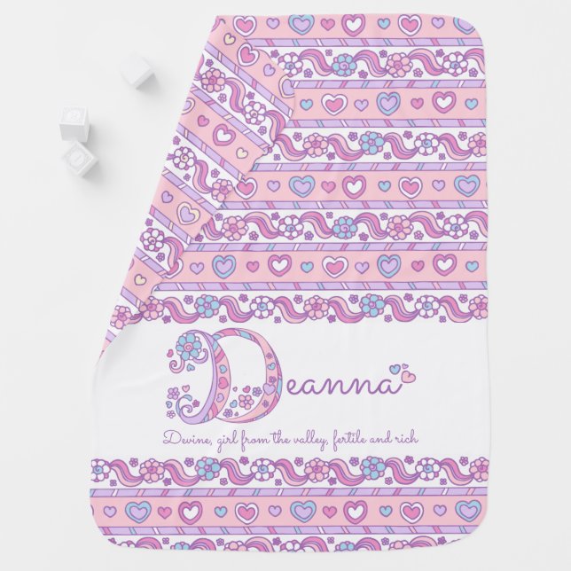 Deanna name meaning hearts purple blue baby blanket (In Situ)