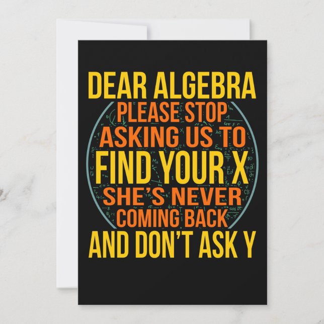 Dear Algebra Math Teacher Mathematics Maths Invitation (Front)