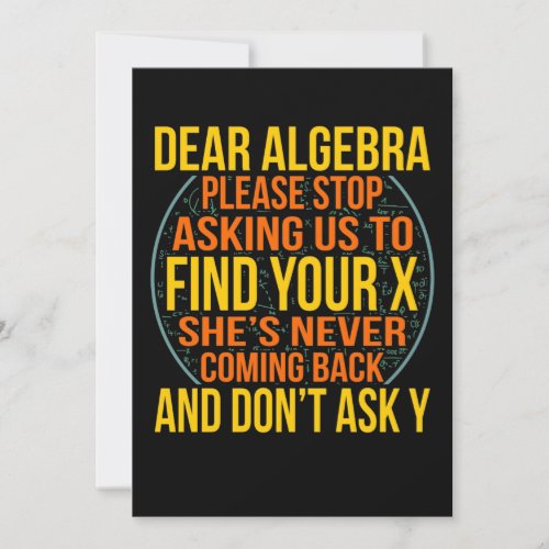 Dear Algebra Math Teacher Mathematics Maths Thank You Card