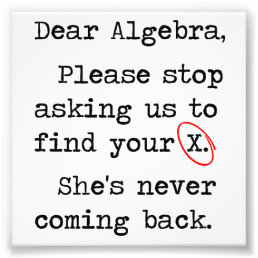 Dear Algebra Please Stop Asking Us To Find Your X Photo Print