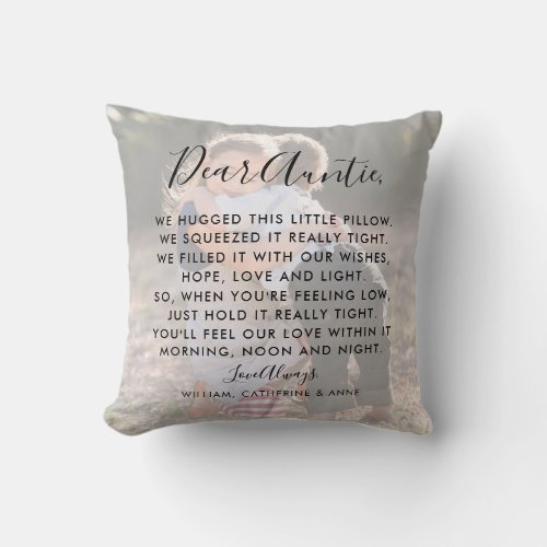 Dear Auntie Aunt Custom Message Photo Mothers Day Throw Pillow