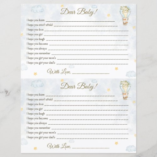 Dear Baby Baby Blue and Yellow Baby Shower Game