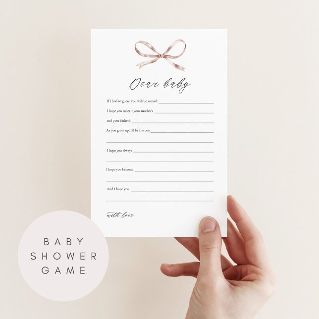 Dear Baby Baby Shower Game Card with Pink Bow (Creator Uploaded)