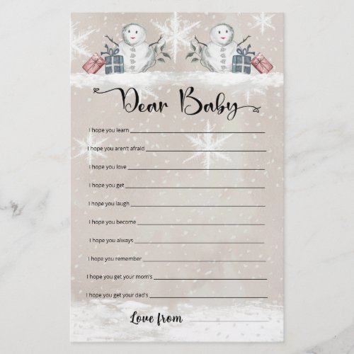 Dear Baby Snowman baby shower game