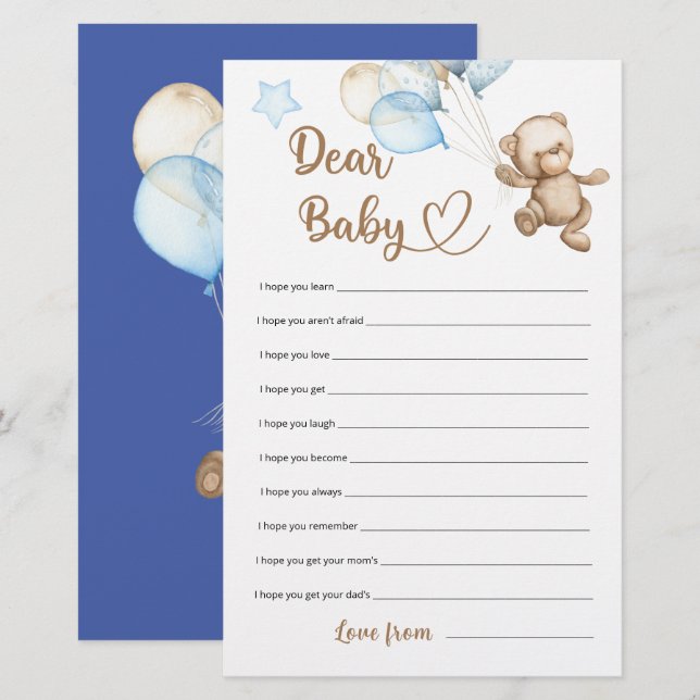 Dear Baby Teddy Bear Baby Shower (Front/Back)