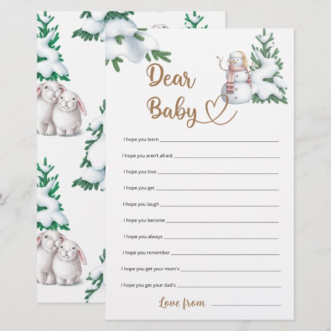 Dear Baby Winter Baby Shower Game (Front/Back)