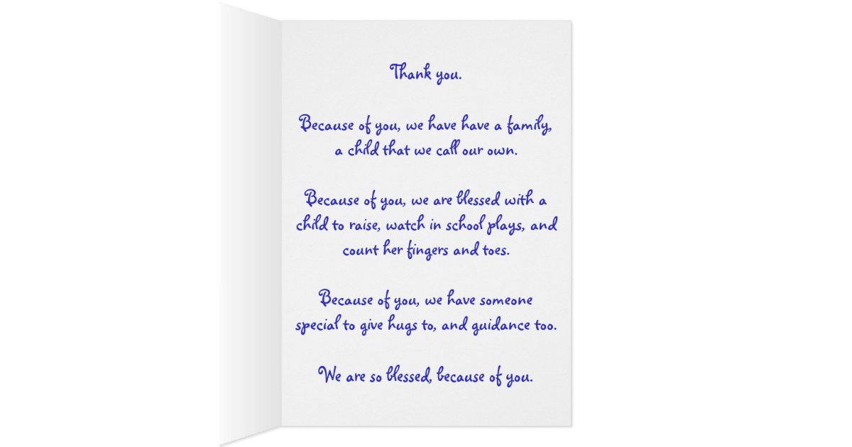 Dear Birth Mother Thank You Poem Card Zazzle Com