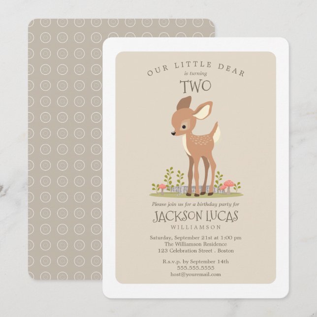 Dear Boy Little Deer Child's Birthday Party Invitation (Front/Back)