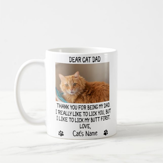 Dear Cat Dad, Personalized cat's photo and name Coffee Mug (Left)