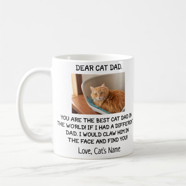 Dear Cat Dad, Personalized cat's photo and name Coffee Mug (Left)